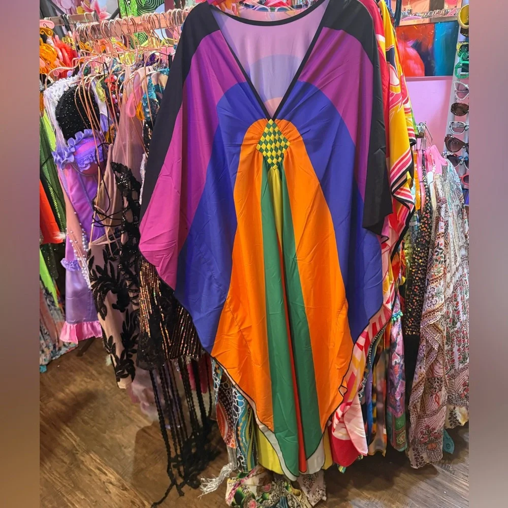 Roper Romp Multicolor Vibrant Rainbow Women’s Kaftan Maxi Dress
